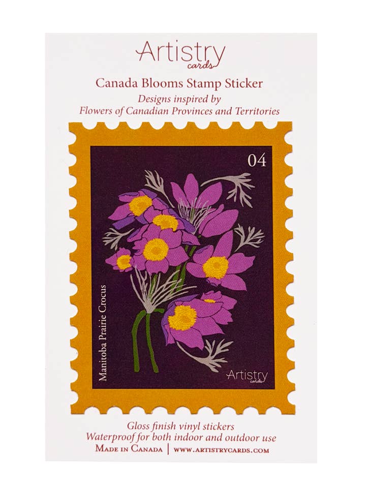 Autocollant de timbre de crocus des prairies – Manitoba Canada pour la vente par Artistry Cards