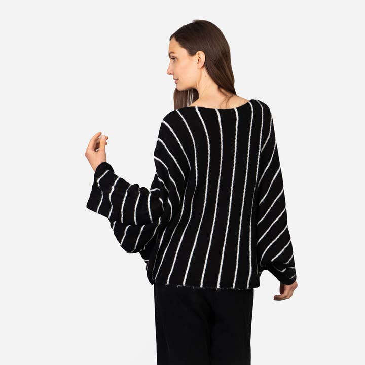 Sarta - Wholesale Knit Sweater - Women's - Blythe Batwing Jumper - Black/White, Striped