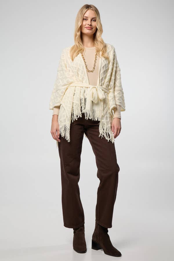 SAACHI - Venta al por mayor Kimono - Mujer - Ruana con Flecos de Cable6