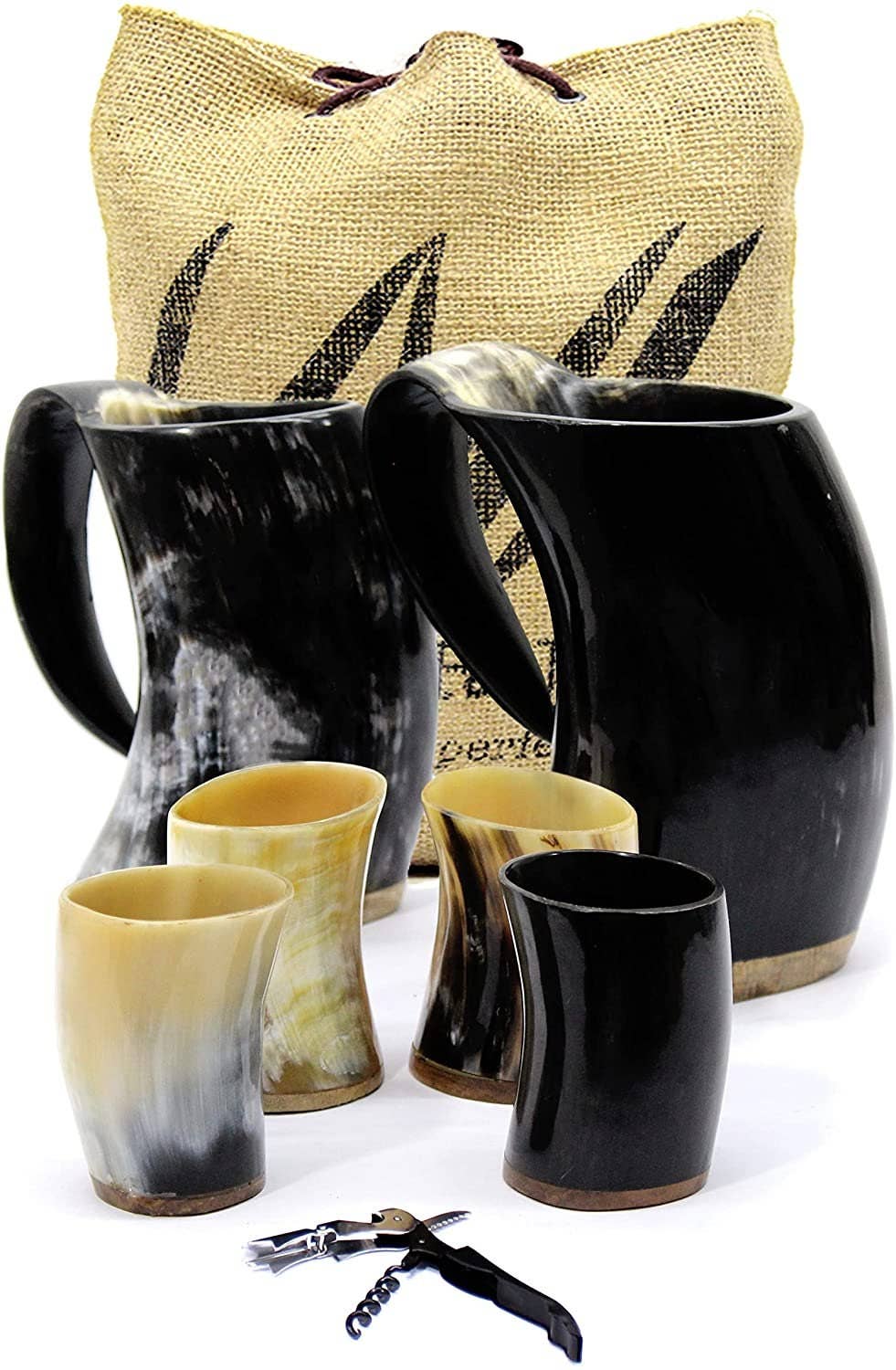 OnlyViking - Wholesale Drinking Glass/Cup - Viking Drinking Horn (Set Of 7) | 2 Mugs + 4 Shot Glass4