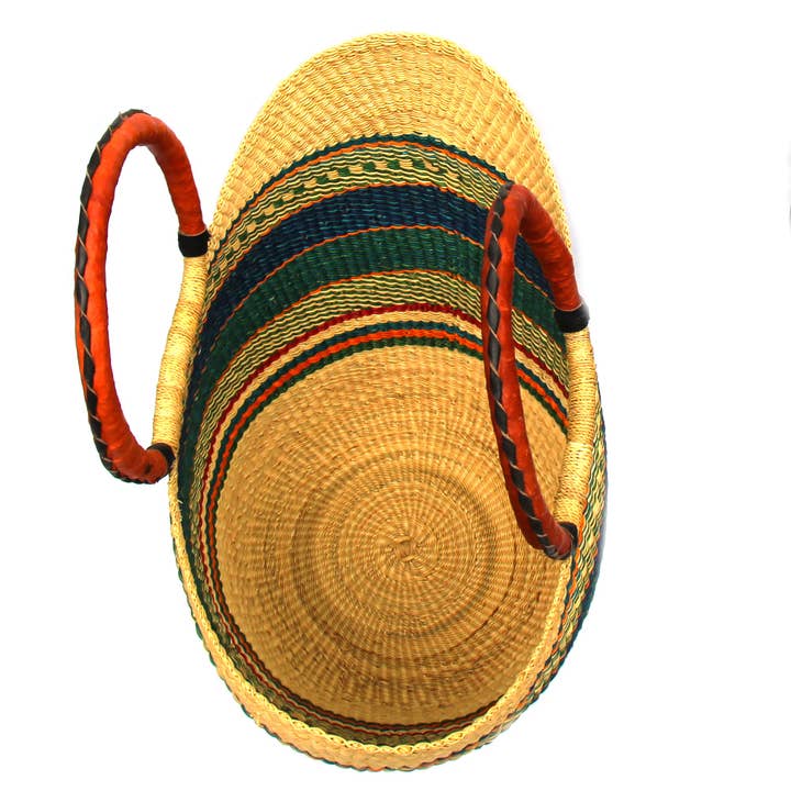 Global Crafts - Wholesale Beach bag - Bolga Tote, Mixed Colors with Leather Handle5