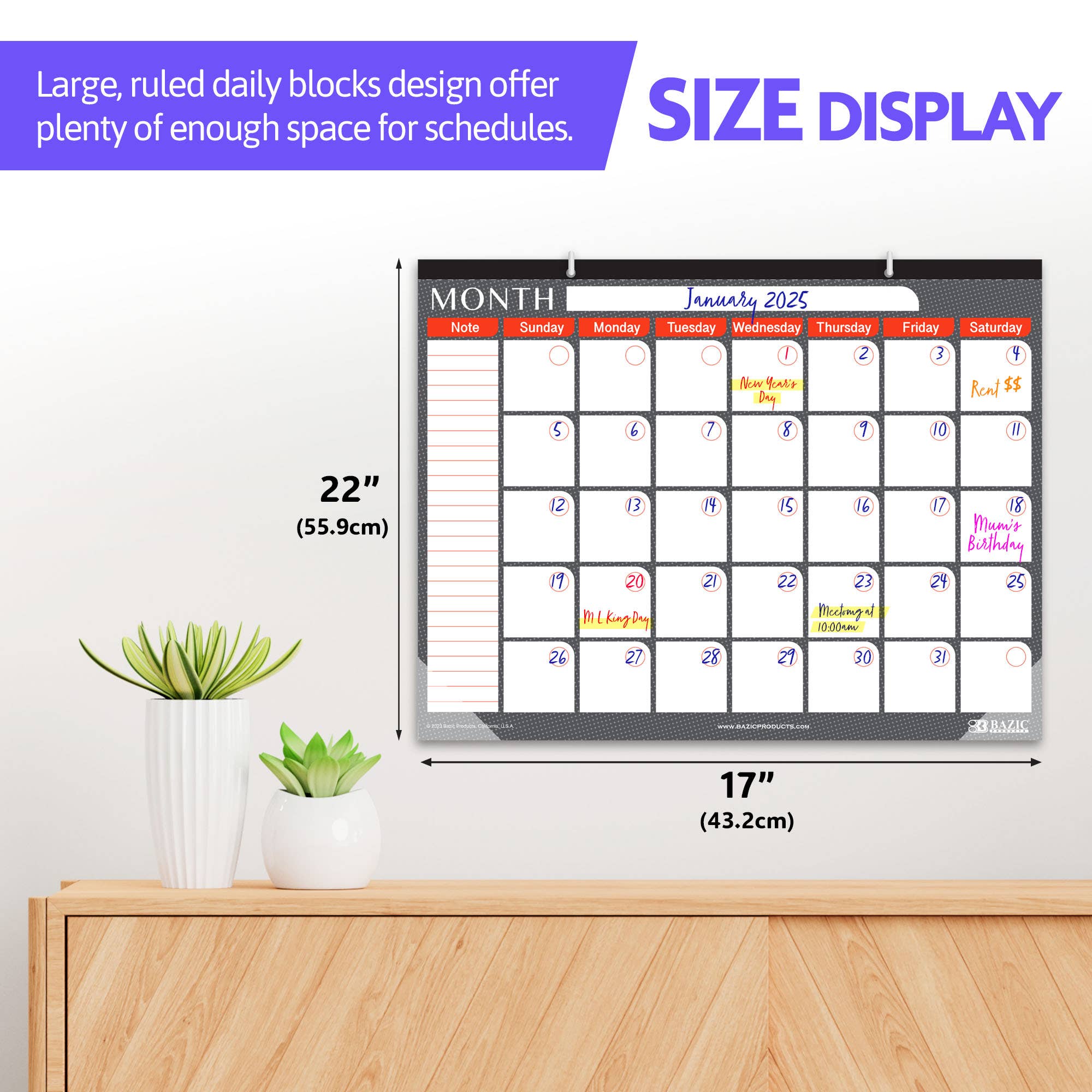 BAZIC Products - Vente Calendrier - Calendrier de bureau 12 mois non daté de 17 po x 22 po3