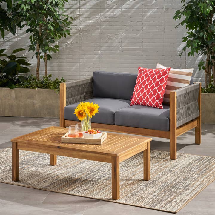 Patio Loveseat and Coffee Table Set, Patio Furniture Set with Cushion, Acacia Wood Frame Conversation Set for Garden, Backyard, Porch and Poolside, Minimalistic Style for wholesale by 39F Inc.