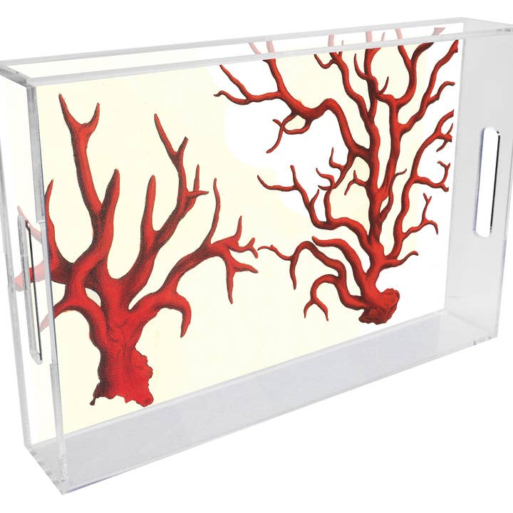 Red Coral Lucite Serving Tray for wholesale by Marye-Kelley