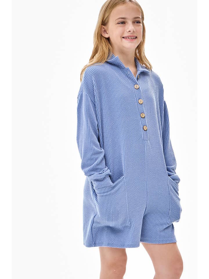 Good Girl - Wholesale Romper - Kids - Embossed Rib Collared Button Up Romper12