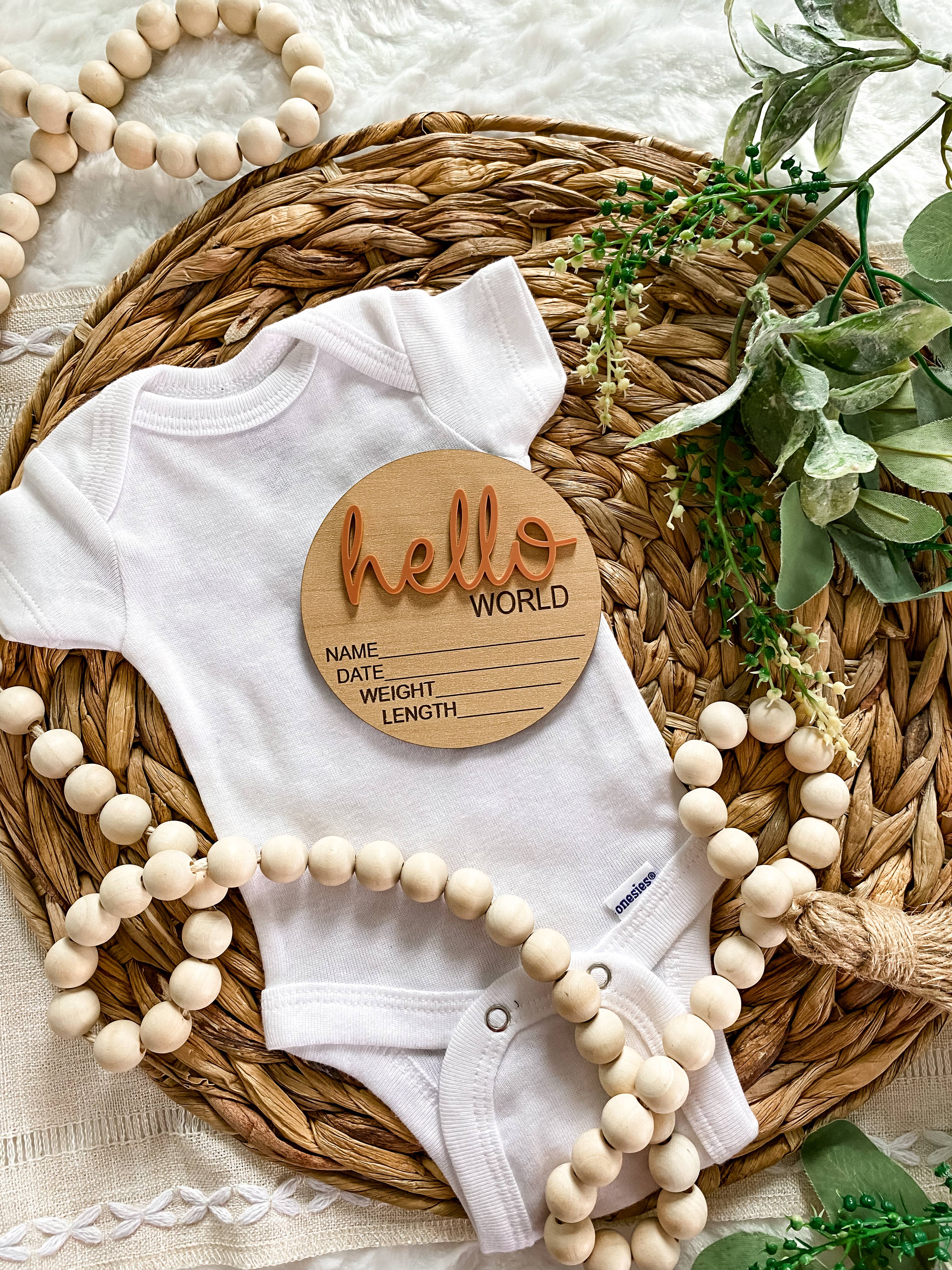 Claire and Bella - Wholesale Milestone Art/Keepsake - Kids & Baby - Hello World Birth Stat Announcement Wood Disc - Layered 3D4