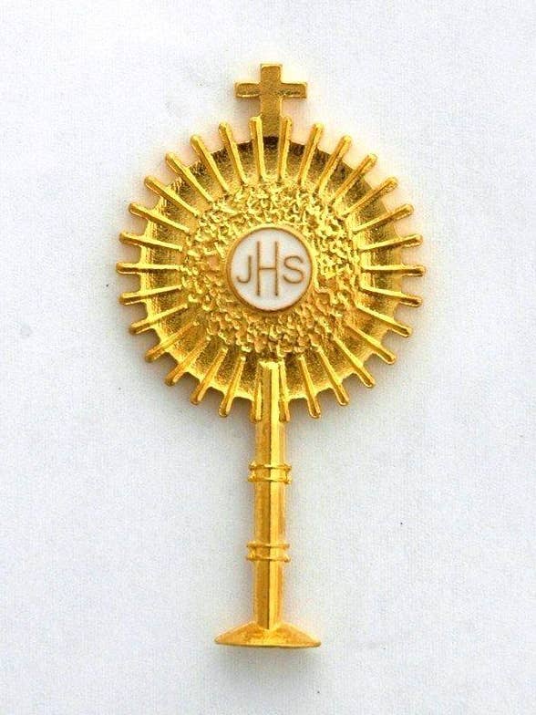 BA49476 Brazilian Gold Finish Monstrance Lapel Pin for wholesale by Contreras Designs