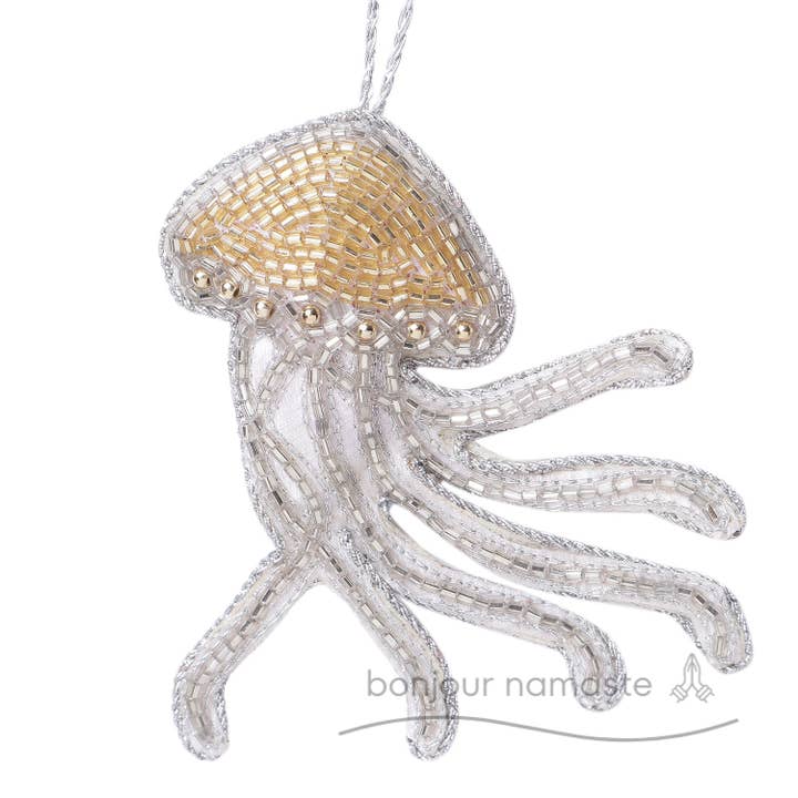 Handmade Jellyfish Ornament with Gold & Silver Beads for wholesale by Bonjour Namaste