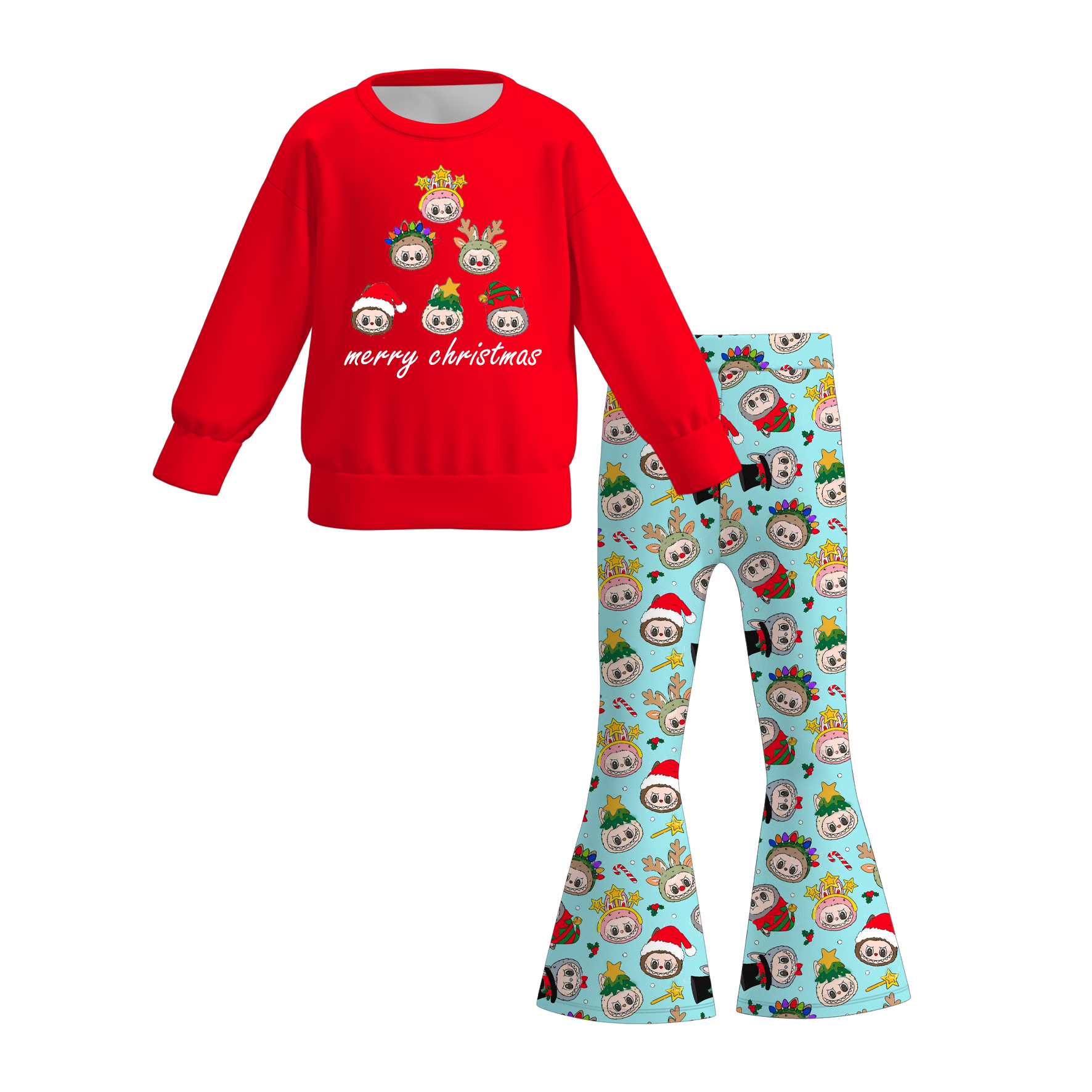 Auraquise - Wholesale Top & Pant Set - Kids - Girls 2 Pieces Labubu Themed Printed Top + Pant Set2