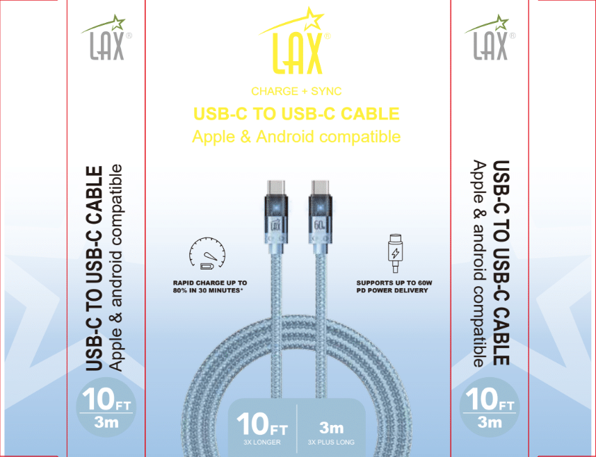 LAX Gadgets - Wholesale Charging Cable - LED 60W USB-C to USB-C Fast Charging Cable—Retail Packaging15