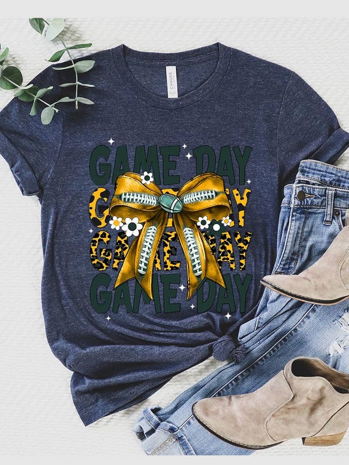 Gul Fodbold Kampdag Sløjfe Grafisk T-shirt for engroshandel hos Pink Irene Wholesale