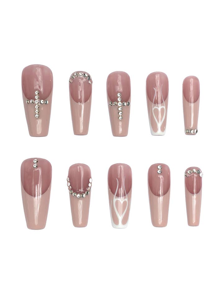Unghie con punta francese rosa fiamma di Lia per la vendita all'ingrosso da parte di Claws Instant Nails LLC