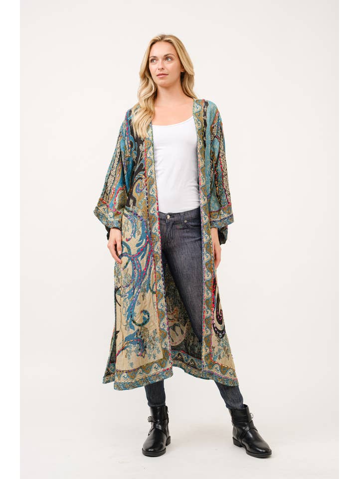 Raj Trading & Imports (USA) Inc. - Wholesale Kimono - Women's - Kora Thick Stitch Embroidered Duster