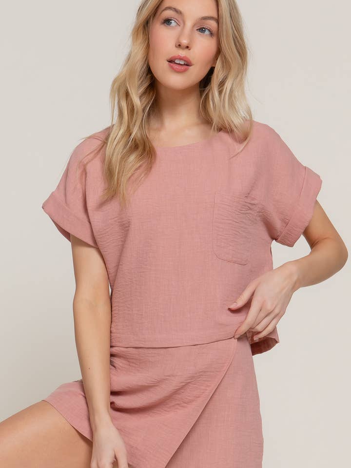 Kort Dolman-ærme Crop Top i Linnedlook for engroshandel hos Active Basic | Active USA