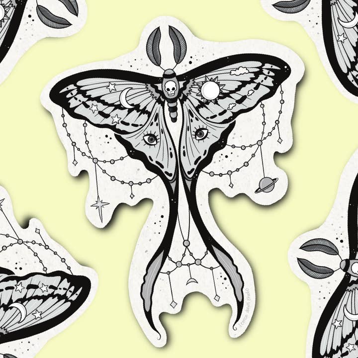 Adesivo in vinile Celestial Moth per la vendita all'ingrosso da parte di Lemon Dawn Studio