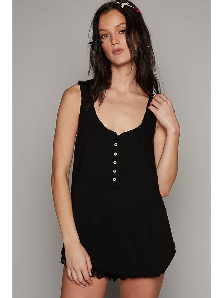 Pol Clothing - Wholesale Knit Top - Women's - Round neck sleeveless thermal contrast solid knit top