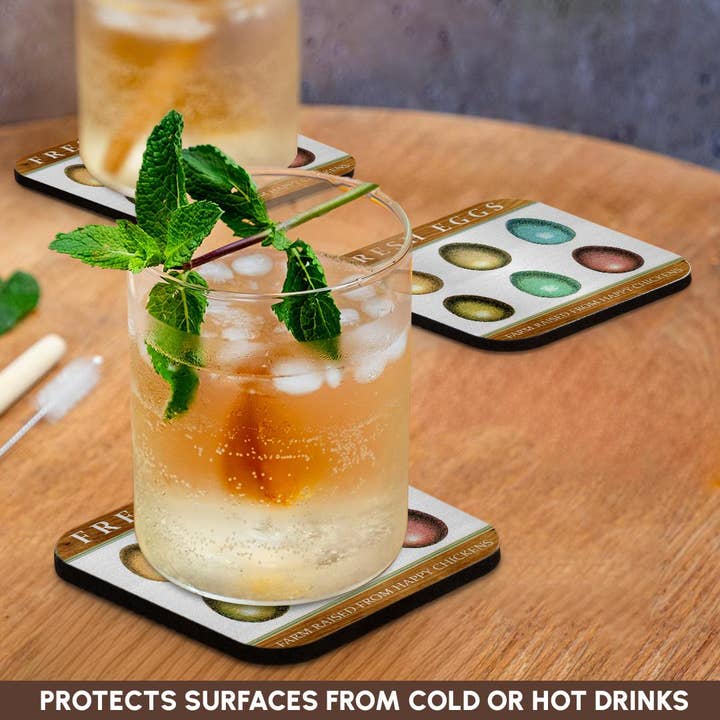 3dRose – wholesale Coasters – 3dRose, Fresh Eggs Farm Raised from Happy Chickens - Chicken Egg Sign Graphic, Coaster9