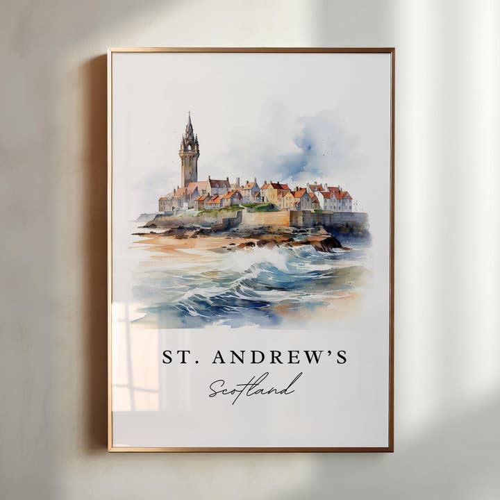 Premium Travel Art - Wholesale Art Print - St Andrews Scotland wall art - Scotland, St. Andrew's poster print, Scotland Wedding gift, Birthday present, Custom Text, Perfect Gift0