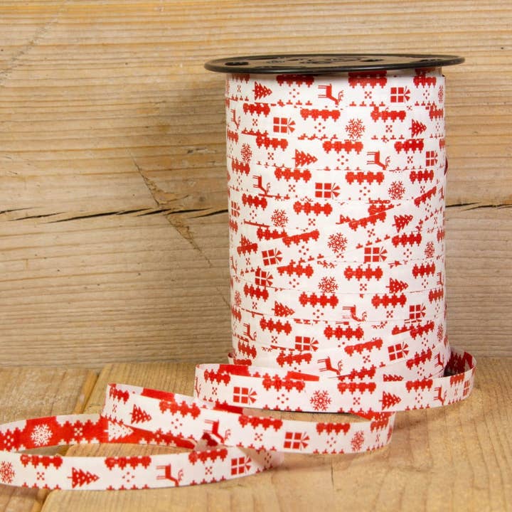 Dubbelsidigt Christmas Curl Ribbon Red för wholesale av kadopapier.net