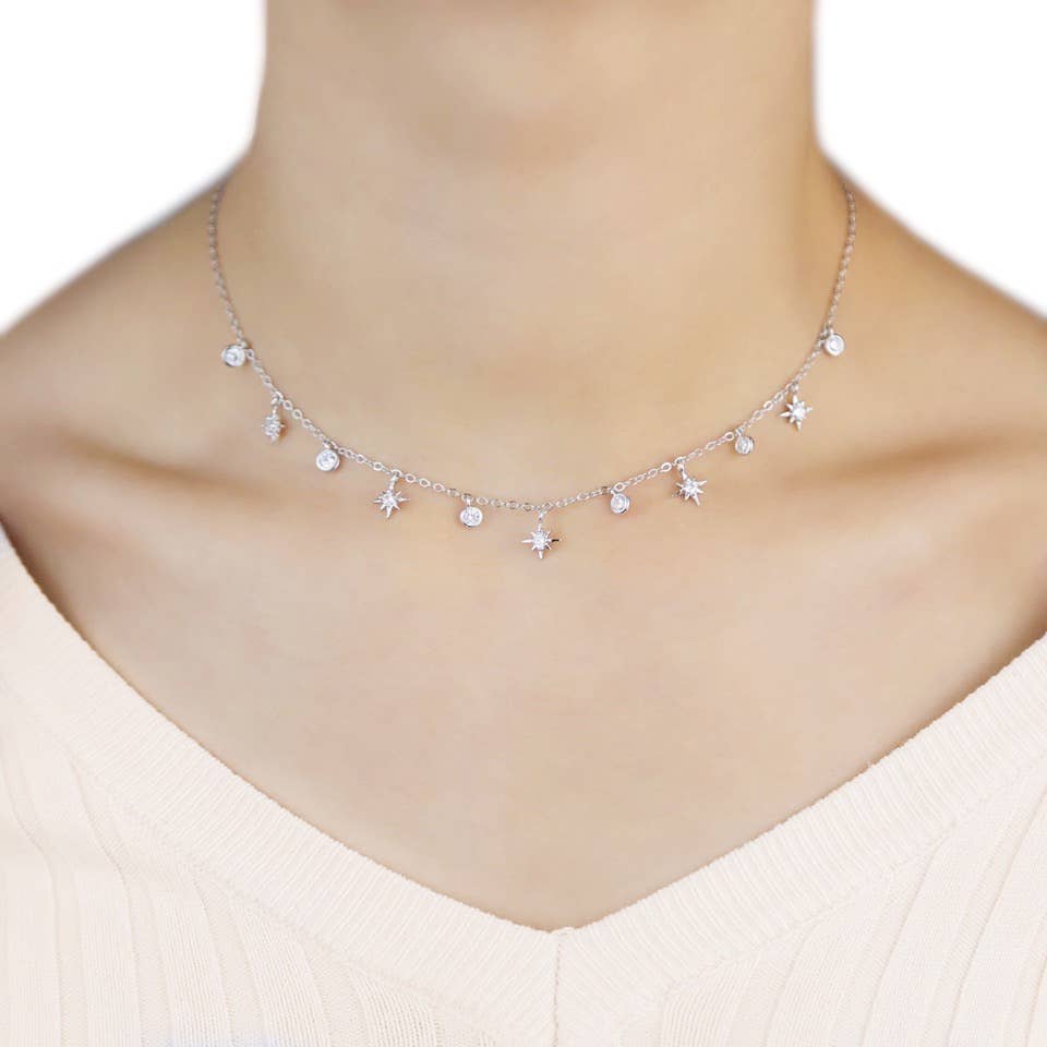 Silver CZ Starburst Choker Necklace for wholesale on Faire2