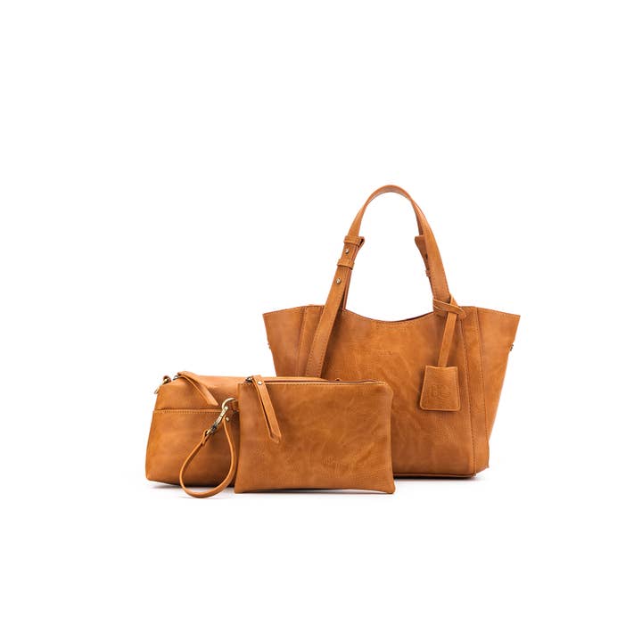 BLACK CAVIAR DESIGNS - Wholesale Tote Bag - Women's - Mini Lauren Tan 3 Piece Compartment Handbag