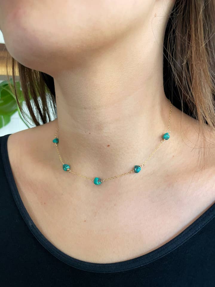 Turquoise Nugget Choker Necklace | 14kt Gold Filled for wholesale by Quinn Sharp Handmade
