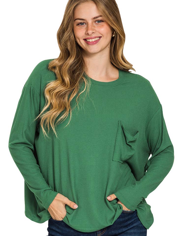 .0711 Ribbed Rayon Span Dolman Sleeve Top w/ Pocket SI-26693 for wholesale by 42POPS