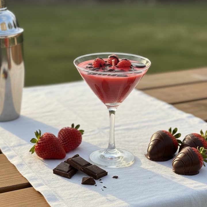 Berry Me in Chocolate – Strawberry Martini Candle (8oz) for wholesale by The Twisted Wick