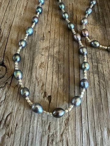 SILVER Bead & Black Pearl Long Ncklace for wholesale by Sirena Home