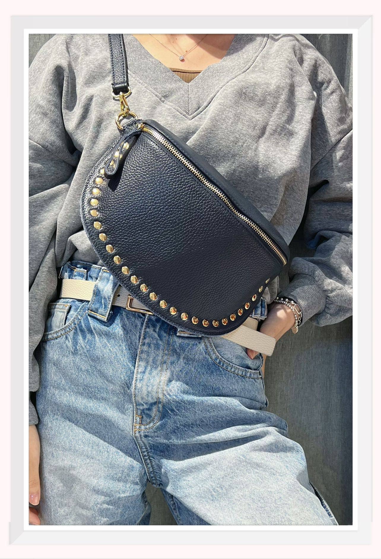 Z et Z - Wholesale Belt Bag - Women's - Studded grained leather fanny pack1