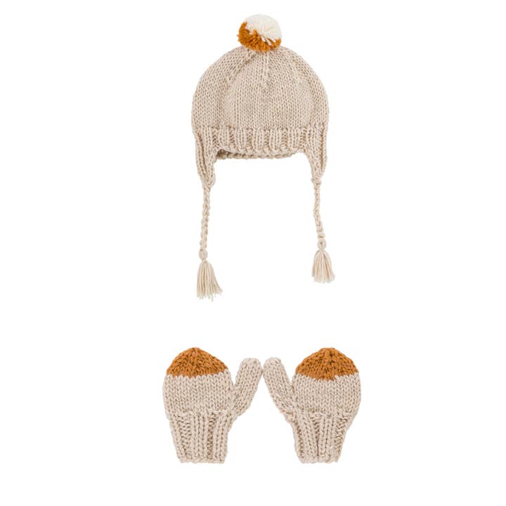 Sunrise Beanie & Mitten Set Oatmeal for wholesale by Acorn Kids