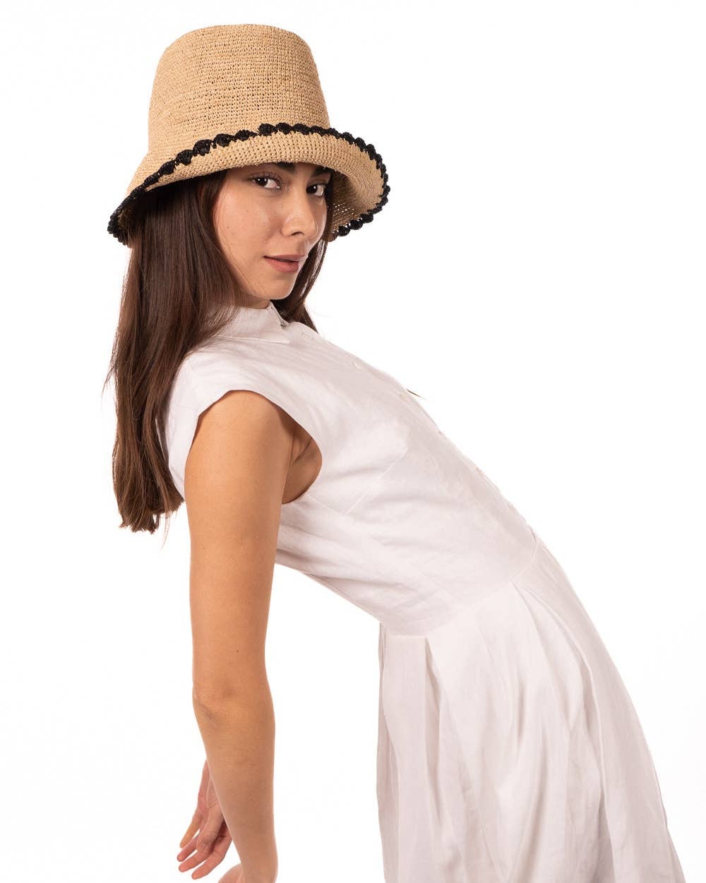 Shebobo - Wholesale Bucket Hat - Unisex - Kate 3" Brim Crochet Bucket Straw Hats with Colored Edge15