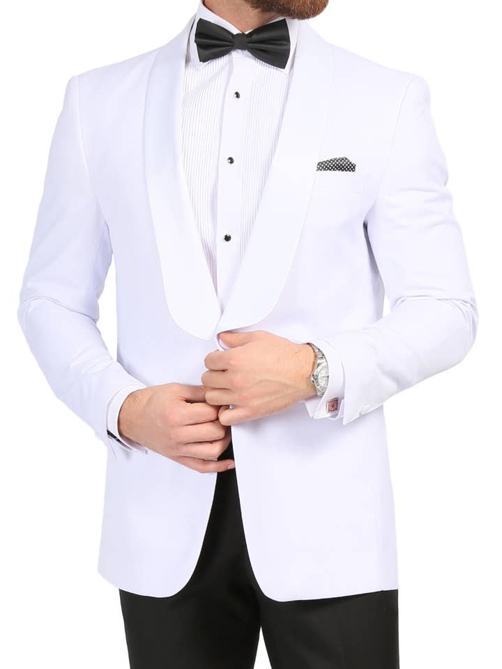 Ferrecci Echo White Slim Fit Shawl Revers Smoking dinerjack voor heren voor wholesale door Ferrecci