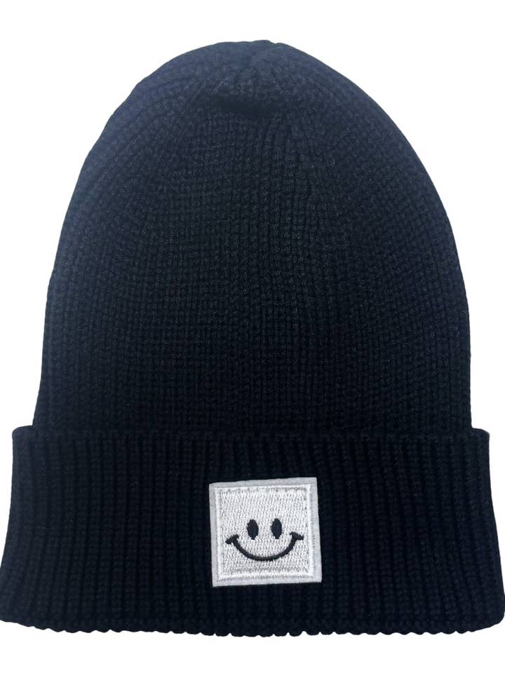 Bonnet en forme de smiley pour bébé et bébé - noir pour la vente par Funky Junque