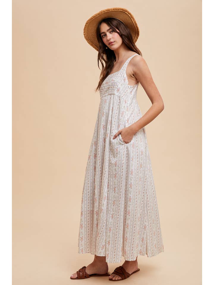 In Loom - Wholesale Dress - Women's - COTTON FLORAL SQUARE NECK MAXI