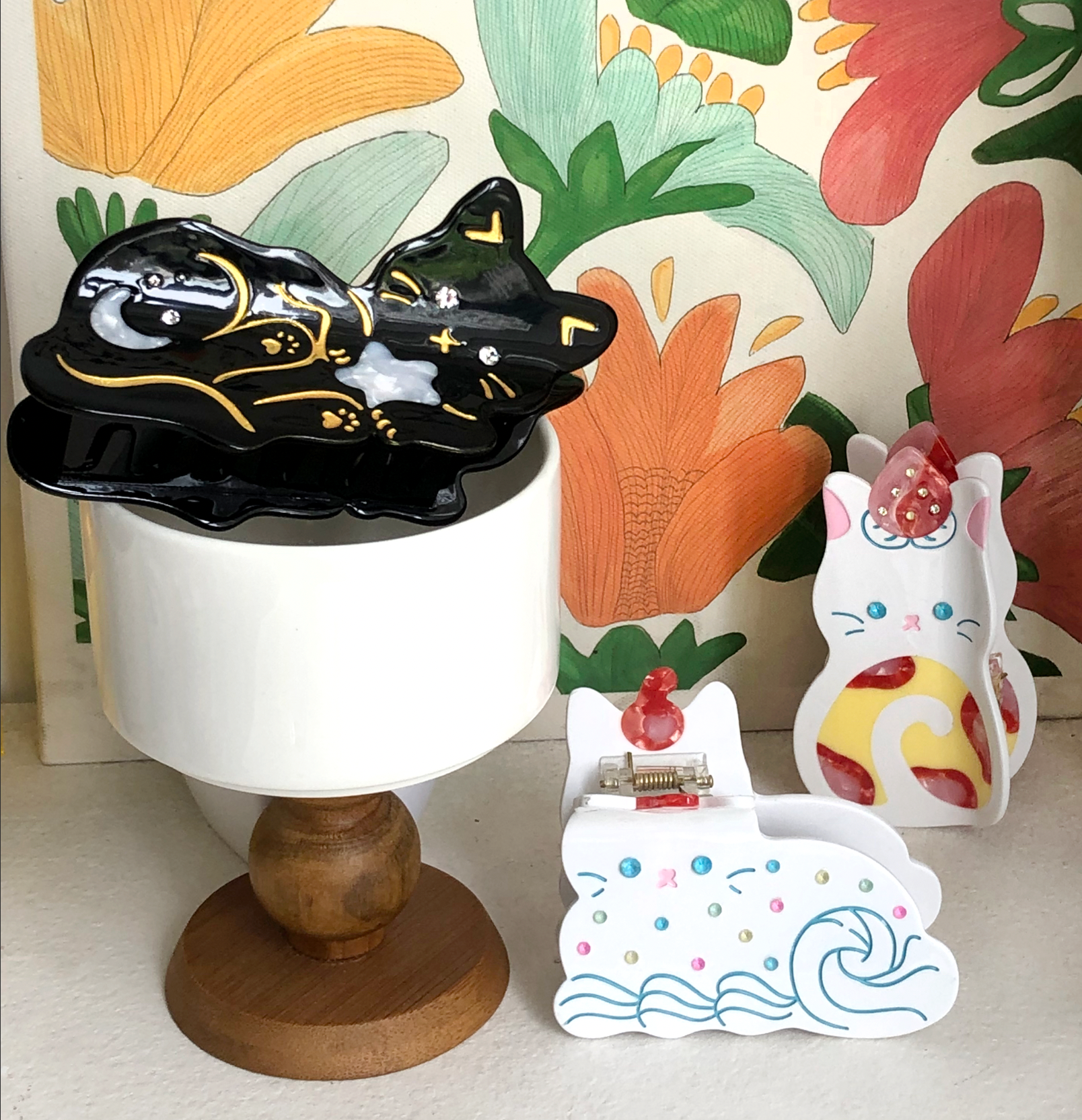 Cambrasine - Wholesale Hair Clip - Women's - Midnight Sky Kitty Hair Claw Clip3