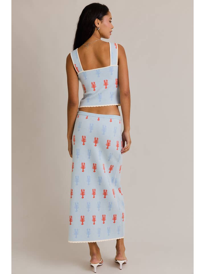 LT BLUE MULTI SCALLOP HEM LOBSTER SWEATER TOP WITH MIDI SKIRT for wholesale on Faire