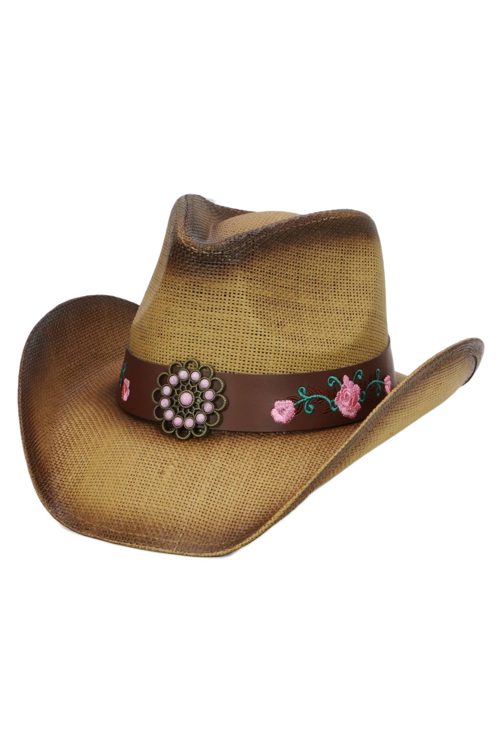 Cap Zone – wholesale Cowboyhatt - Dam – Rosa Ros Concho Bälte Ombre Strå Cowboyhatt2