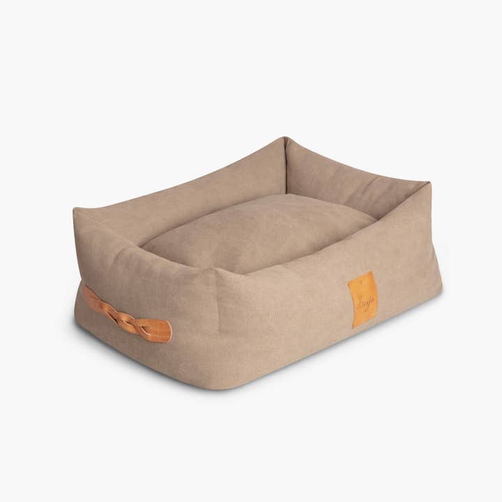 Dog Bed Classic Nest with Leather Details Sand Beige for wholesale by Denjo Dogs