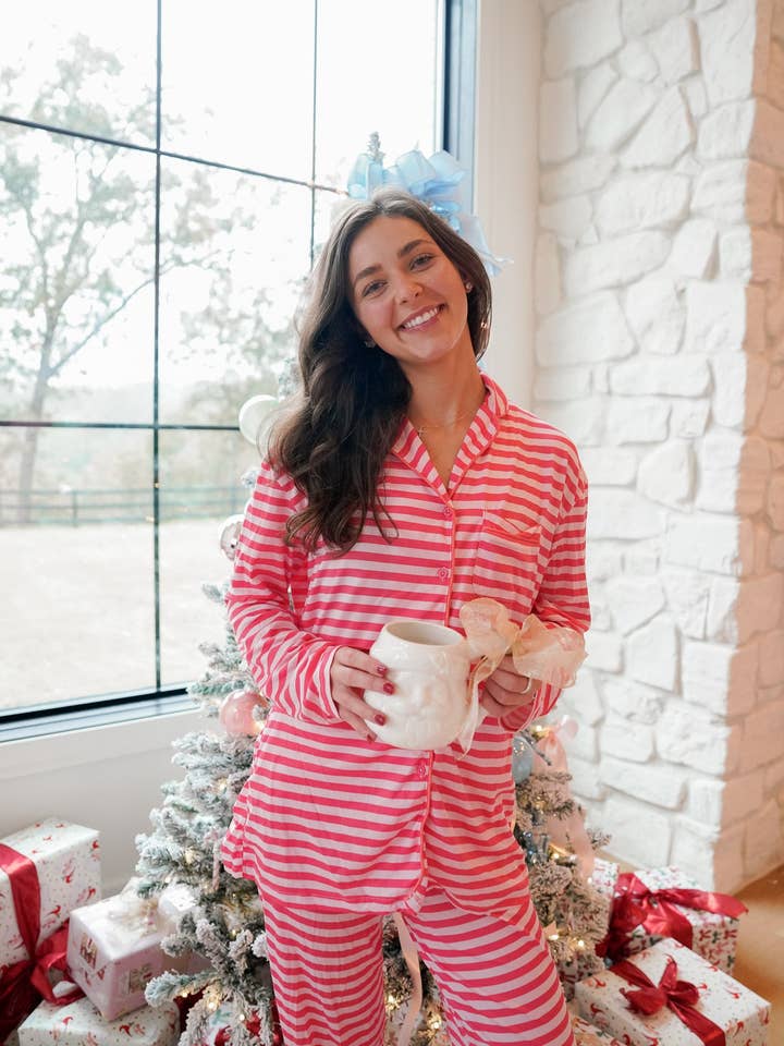 KENZKUSTOMZ - Wholesale Sleepwear Set - Women's - Pink & Red Stripes - Long Pajama Set5