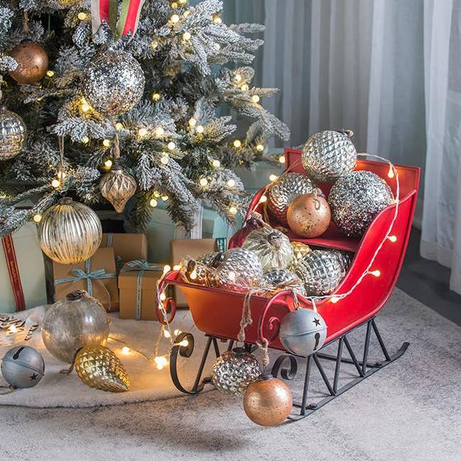 A&B Home Group Inc. - Wholesale Ornament - 6"Dia Eclectic Mercury Glass Ball Ornament - Champagne Gold5