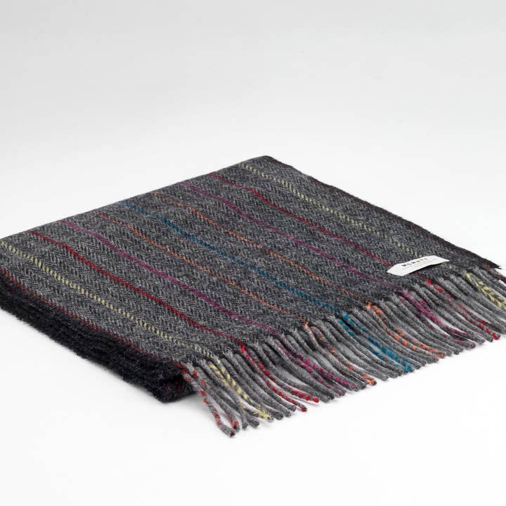 Lambswool Charcoal Rainbow Scarf for wholesale by Celtic Tweed