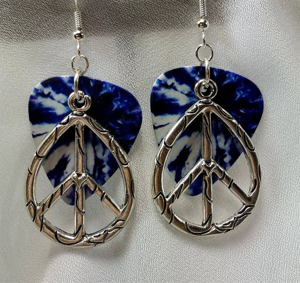 Simply Raevyn - Wholesale Dangle Earrings - Large Oval Peace Sign Charm Guitar Pick Earrings17
