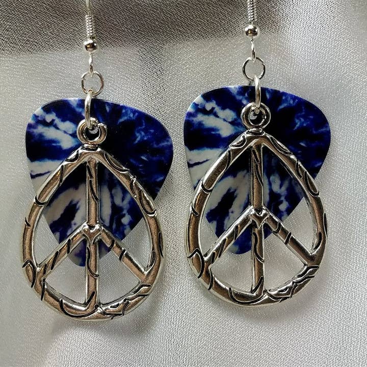 Simply Raevyn - Wholesale Dangle Earrings - Large Oval Peace Sign Charm Guitar Pick Earrings17