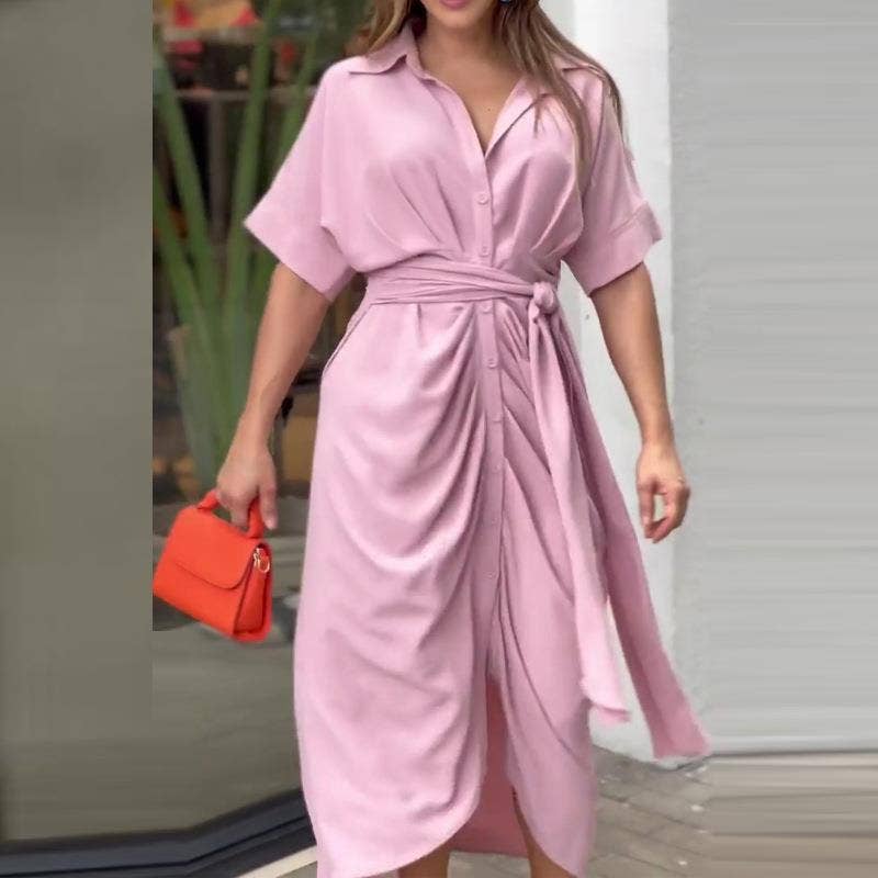 Lily Clothing - Vente Robe – femme - Robe-chemise à taille haute à simple boutonnage avec revers8