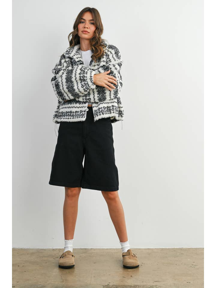 BUTTERMELON - Wholesale Jacket - Women's - Fuzzy Fleece Zip-Front Patterned Jacket - BMJ78071