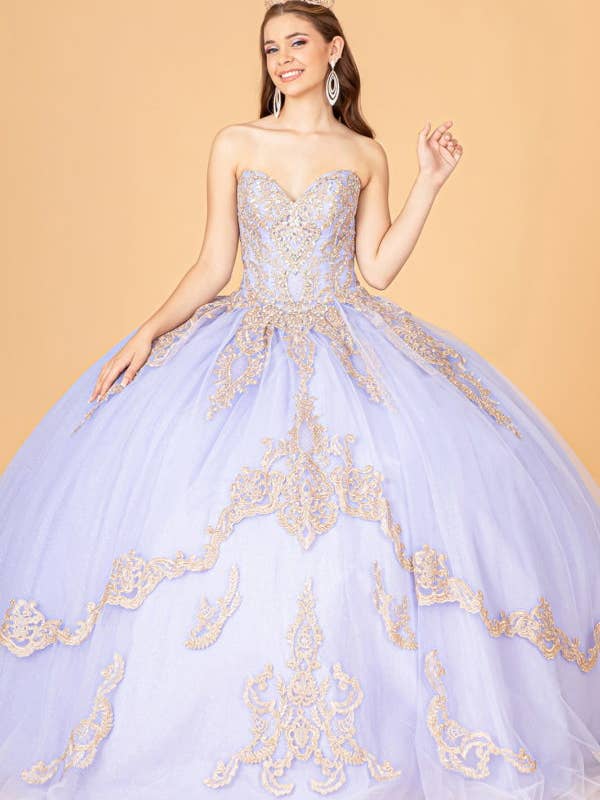 Glitter Jewel Embellished Quinceanera Gown w/ Long Mesh Cape for wholesale by Tux-USA®