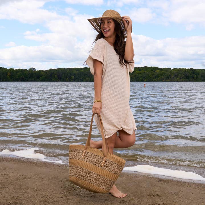 Beach Dress Rue Waffle Knit Short Sleeve Swim Cover Up for wholesale by Elsie & Zoey