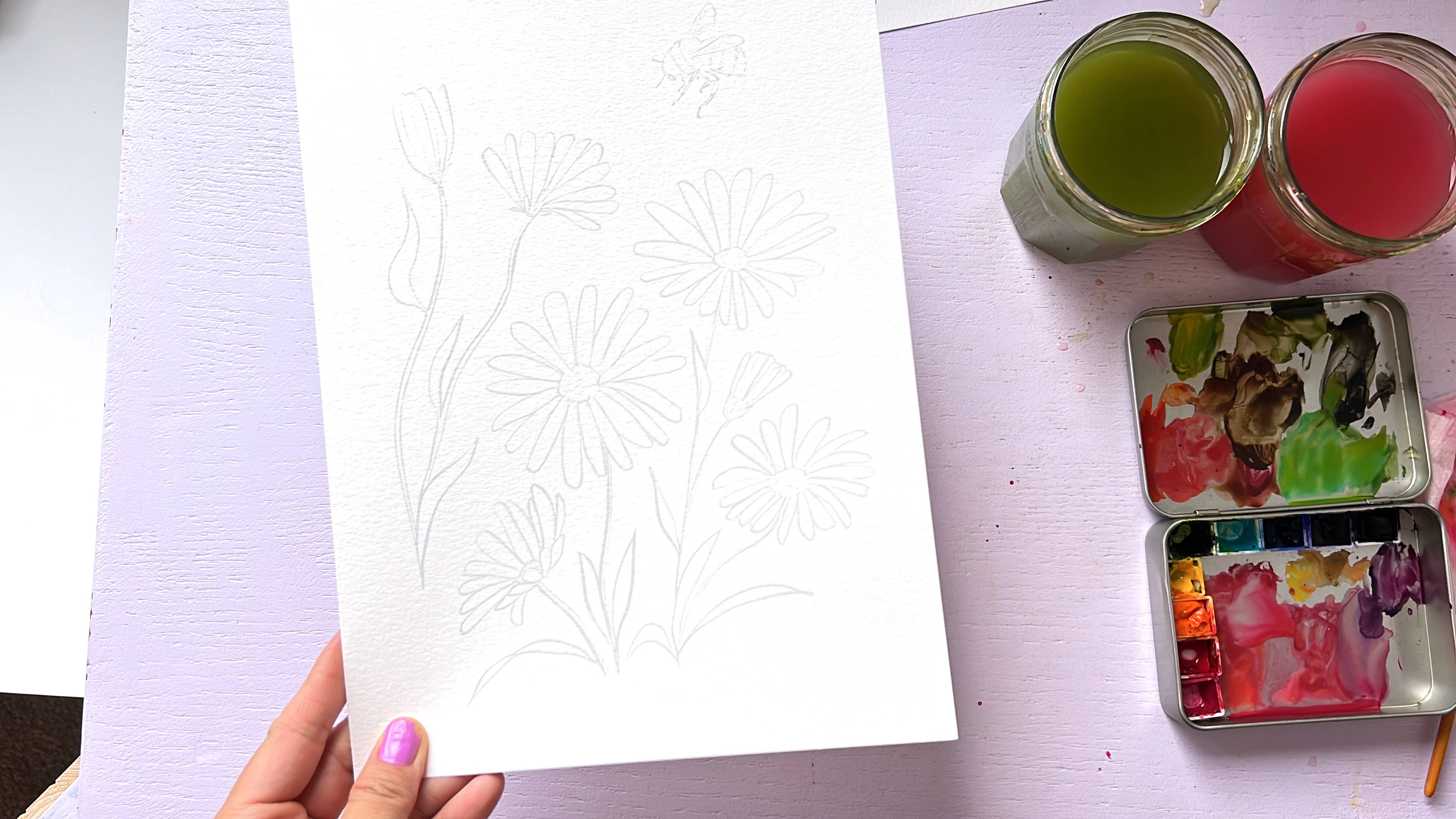 Jean Choe Art & Design - Wholesale Sketchbook/Sketchpad - Watercolor Workbook: Outlined Wildflower, Beginner Friendly 7