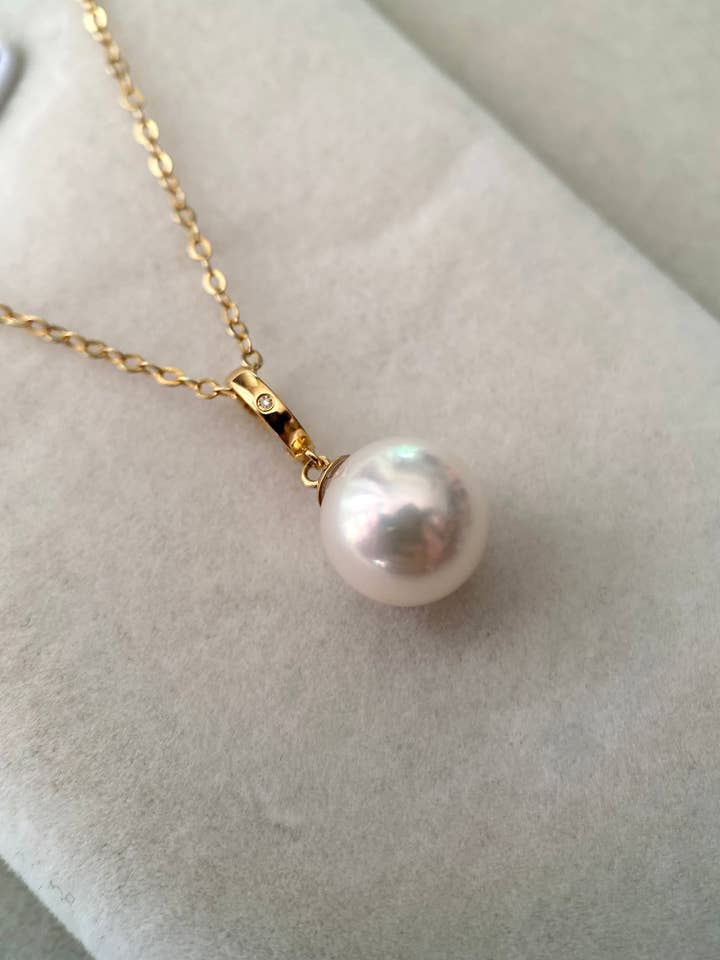9.2mm Japanese White Akoya Pearl 18K Gold Diamond Pendant for wholesale by b29